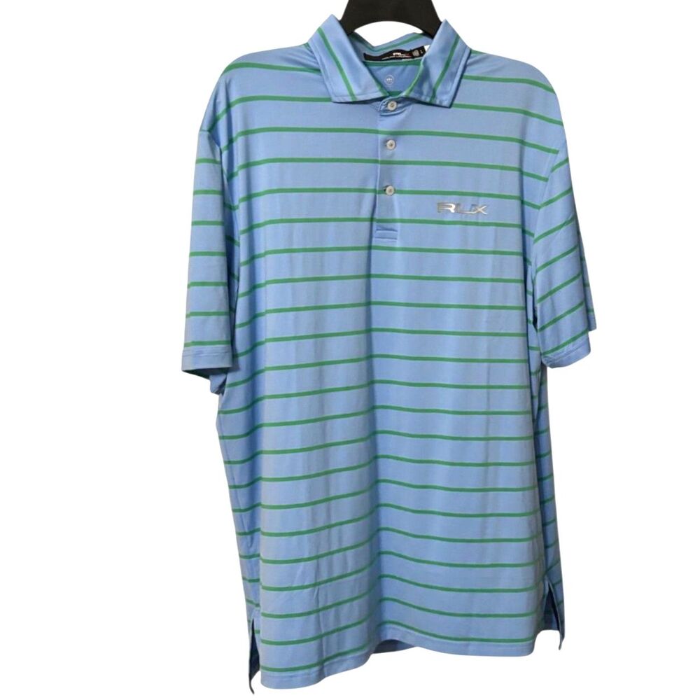 RLX Ralph Lauren Golf Polo Shirt Blue Green Striped Size Large